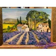 Oil Painting Provence. Lavender field.